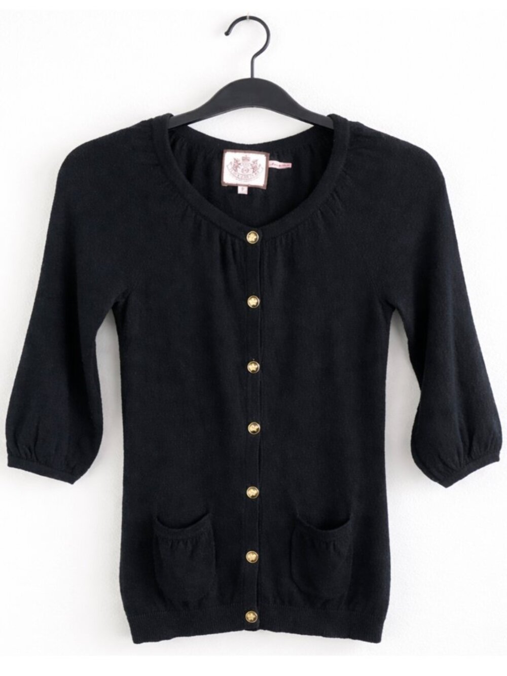 Juicy Couture Black Cashmere Blend Cardigan Sweater Y2K xs Academia Inspired